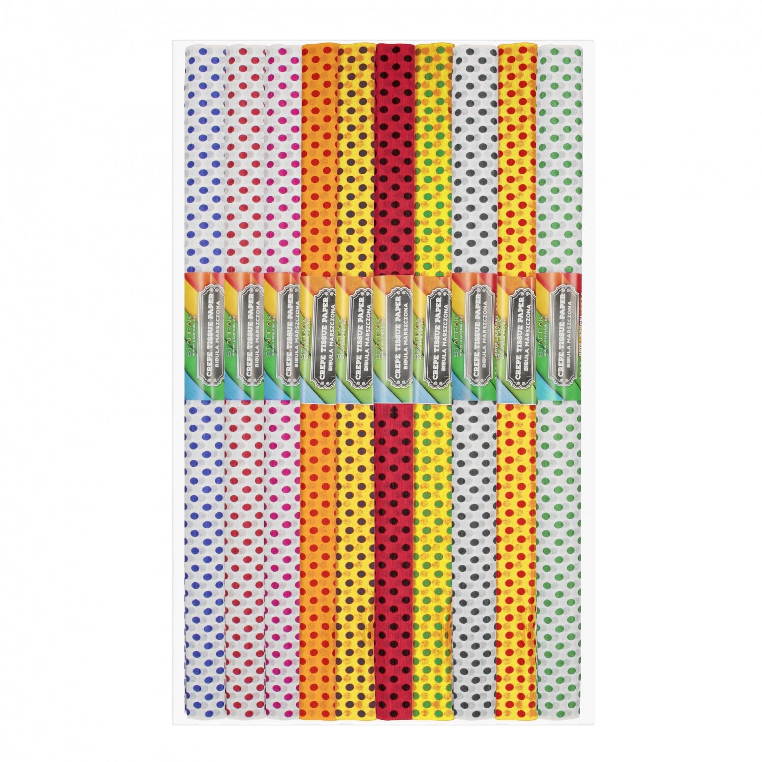 Bibuła marszczona 50x200cm kropki mix A 10