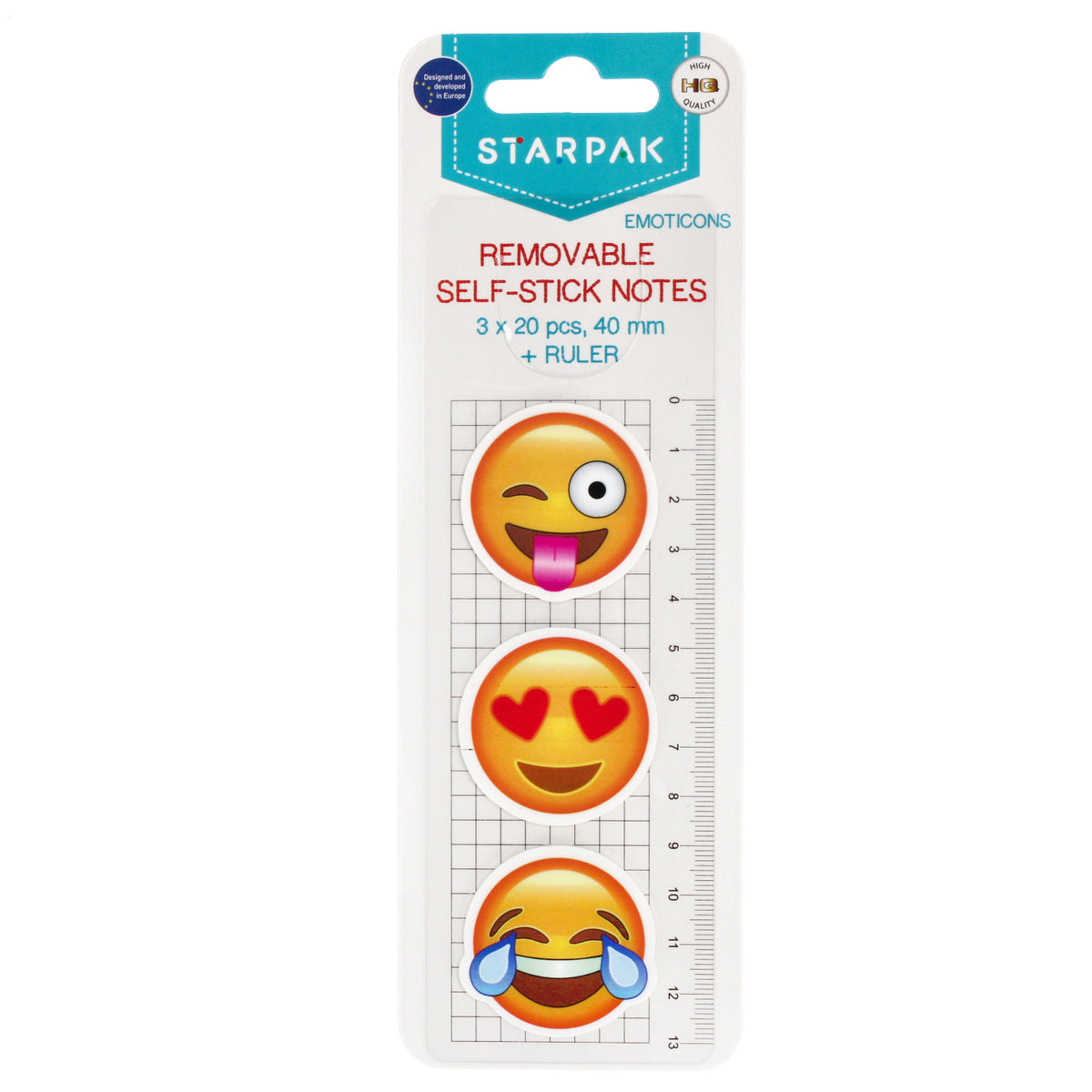 Zakładka indeksująca 40mm/20k okrągła 3szt Emoticon plus linijka