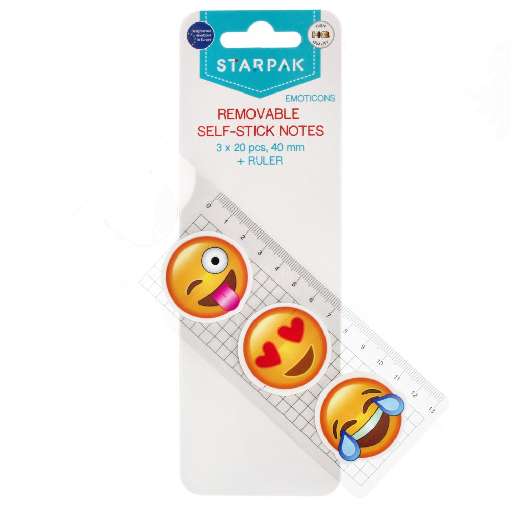 Zakładka indeksująca 40mm/20k okrągła 3szt Emoticon plus linijka