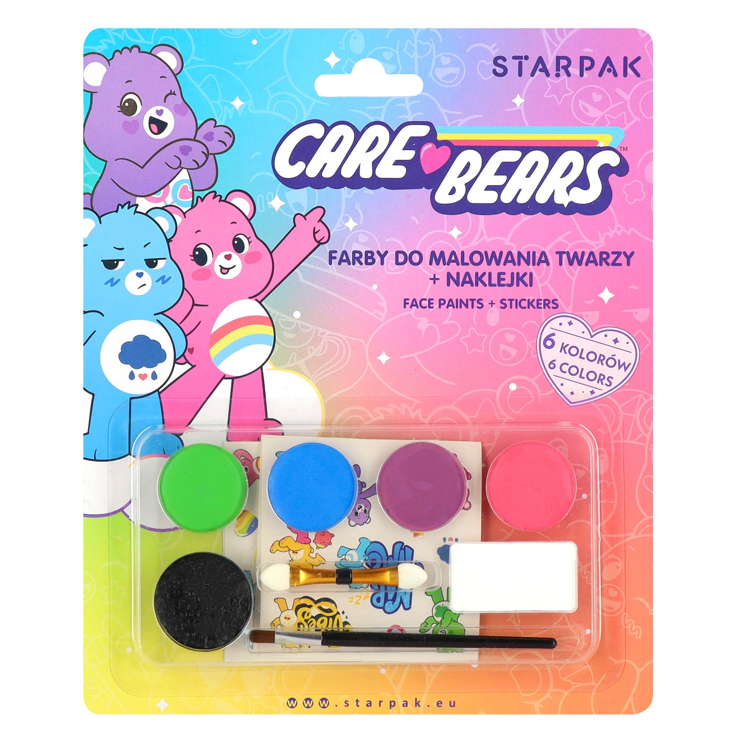 Farby do malowania twarzy 6 kolorów z naklejkami Care Bears