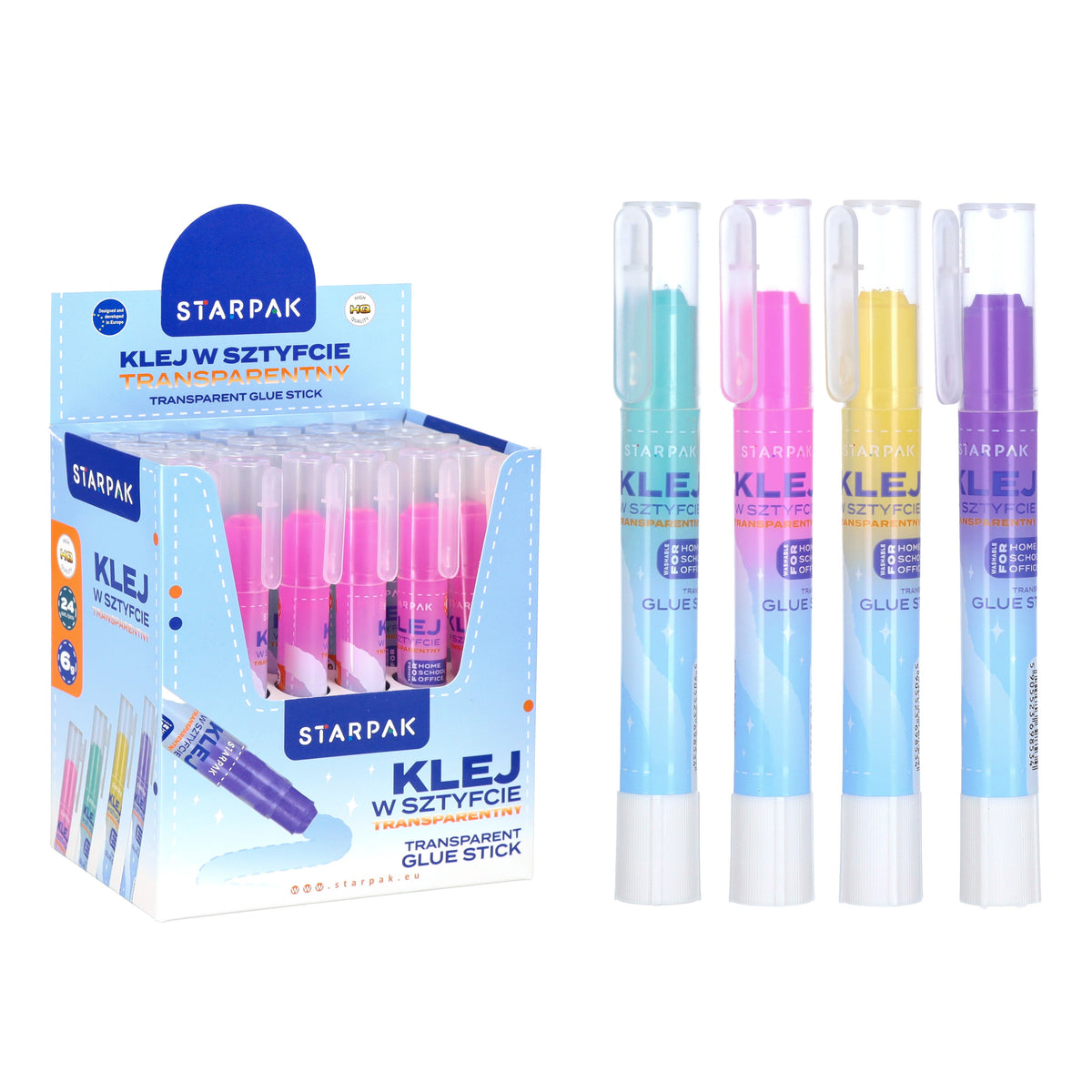 Klej w sztyfcie 6g transparentny kolorowy display A 24 STARPAK 578406