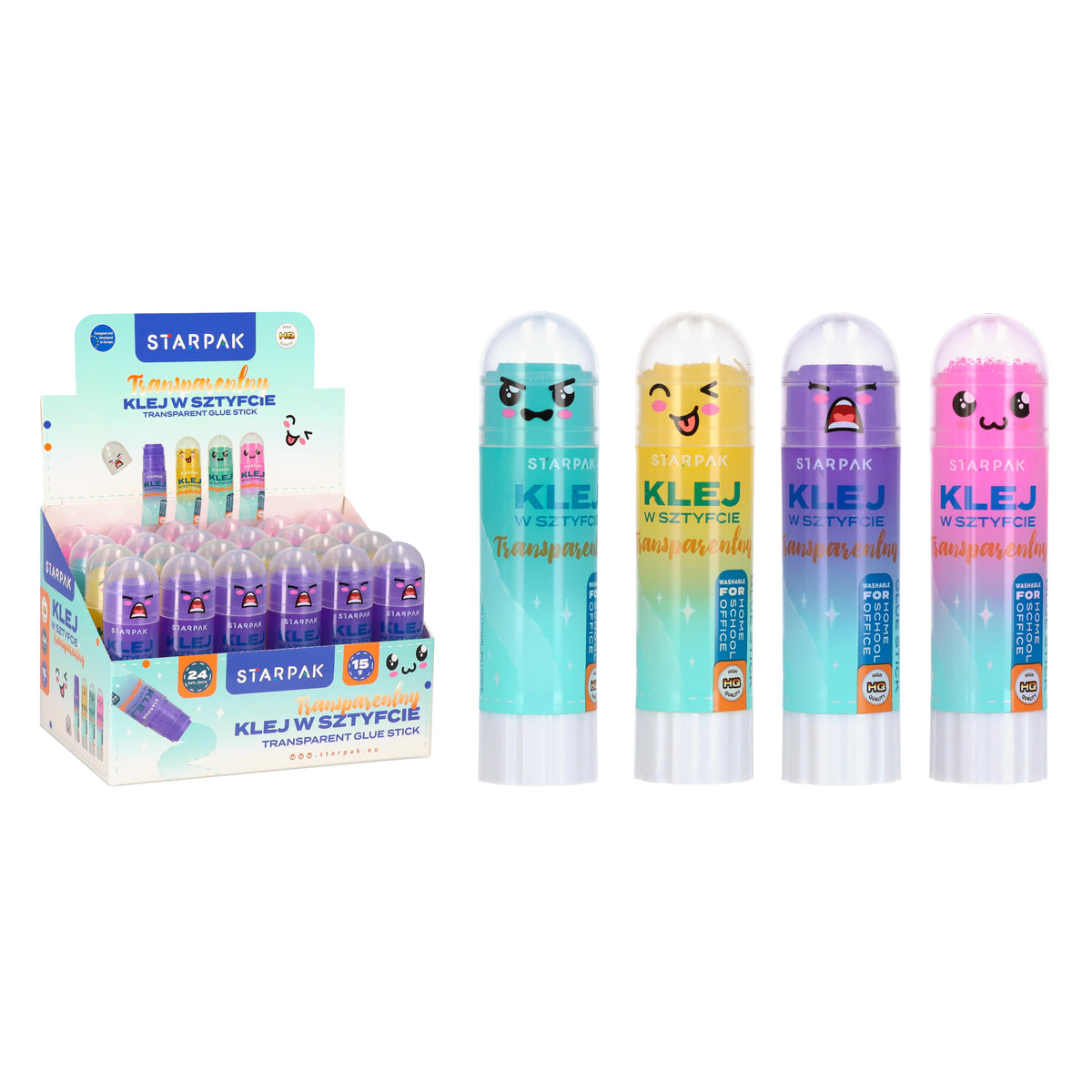 Klej w sztyfcie 15g transparentny kolorowy display A 24 STARPAK 578407