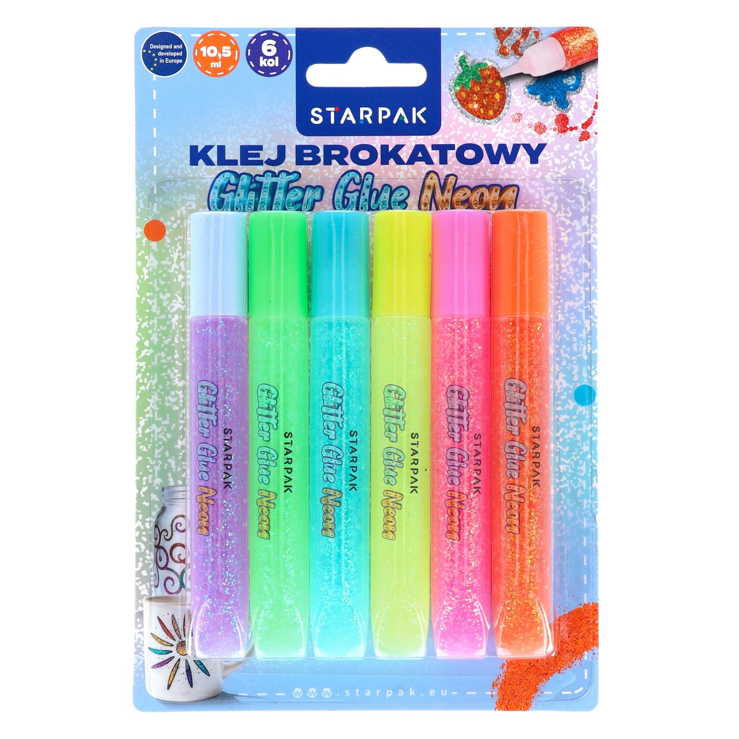 Klej brokatowy 10,5ml 6 kolorów neon