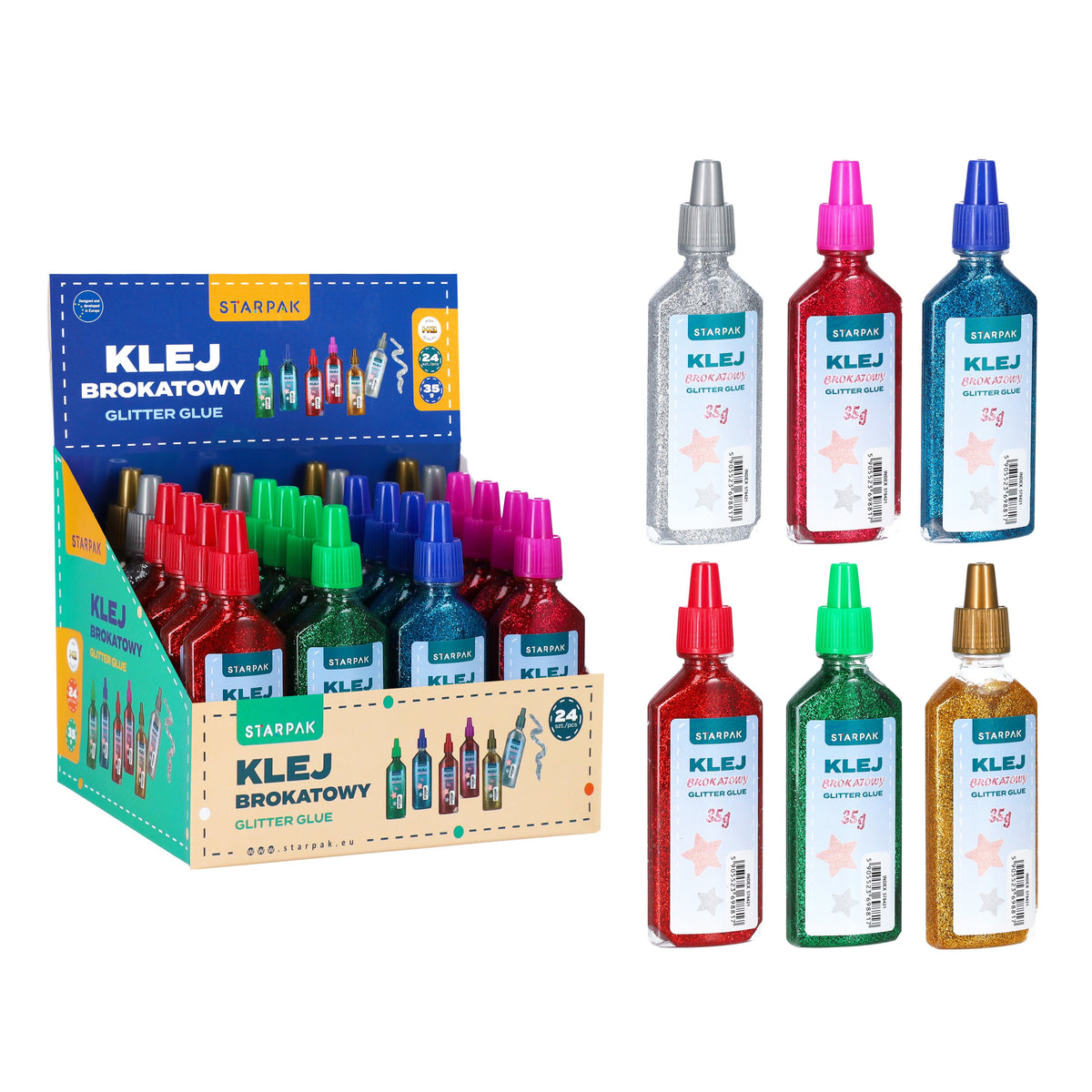 Klej brokatowy 36g 6 kolorów display A 24 STARPAK 578421