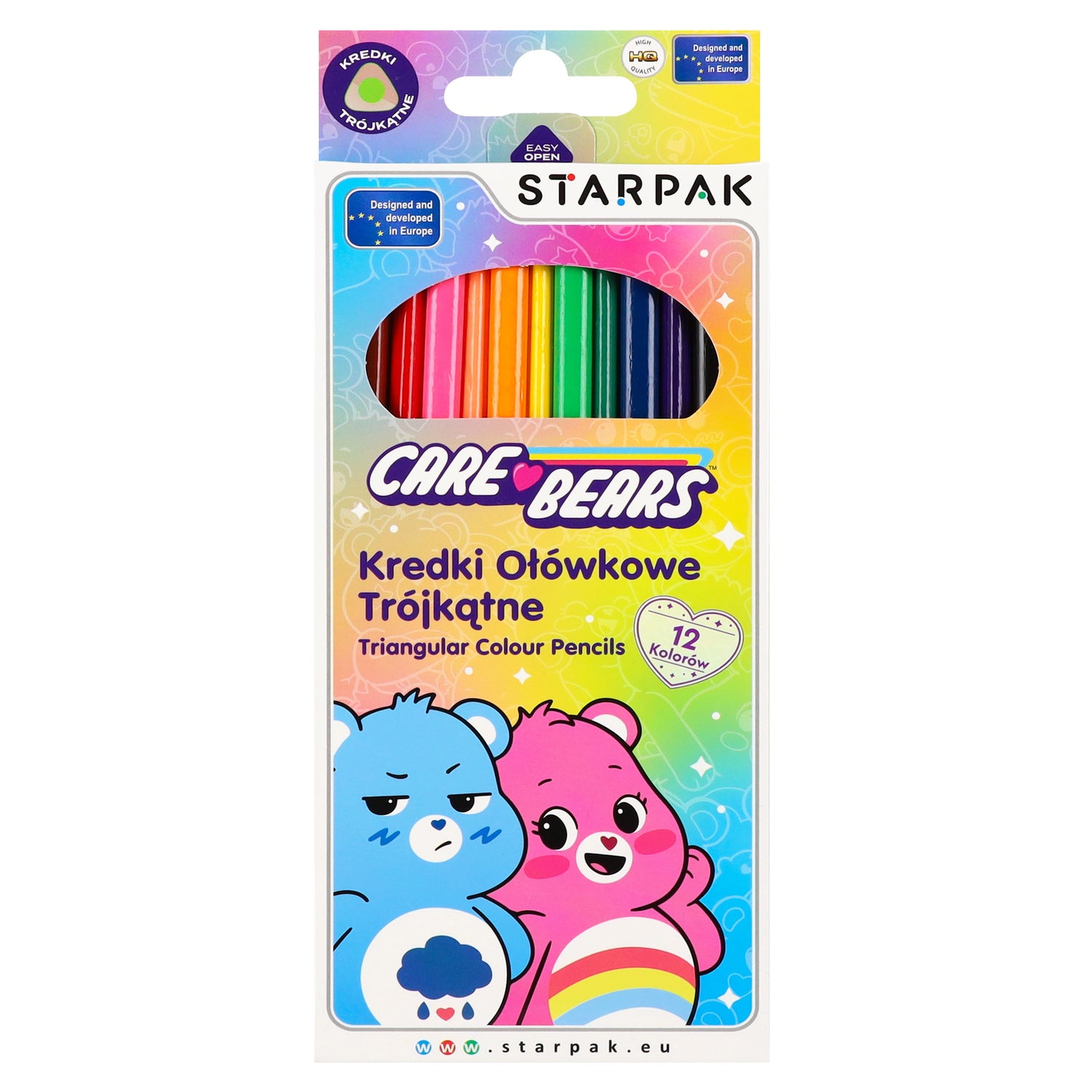 Kredki ołówkowe 12 kolorów trójkątne Care Bears
