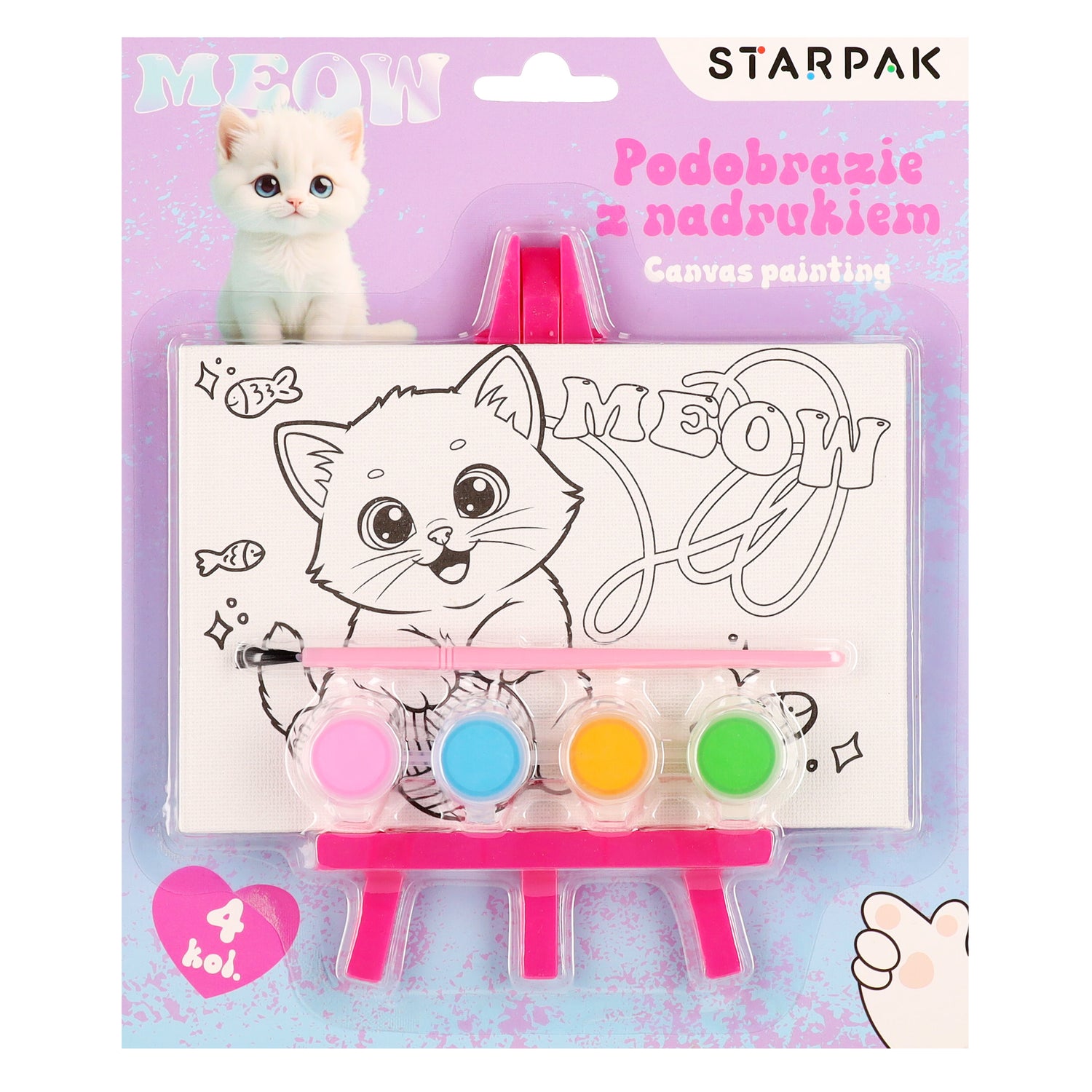 Podobrazie z nadrukiem farby 4 kolory Kitty