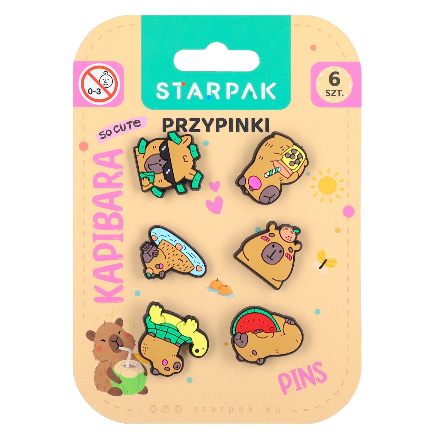 Przypinka gumowa pins op. 6 szt. Kapibara