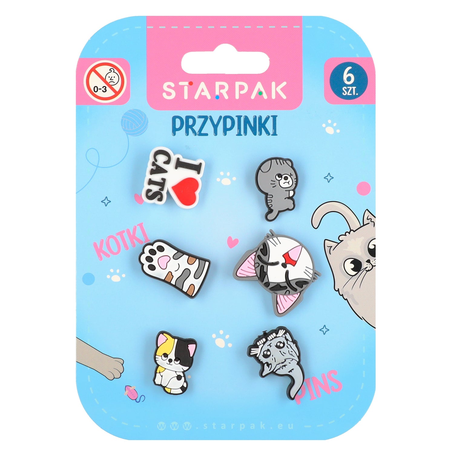Przypinka gumowa pins op. 6 szt. Kotki