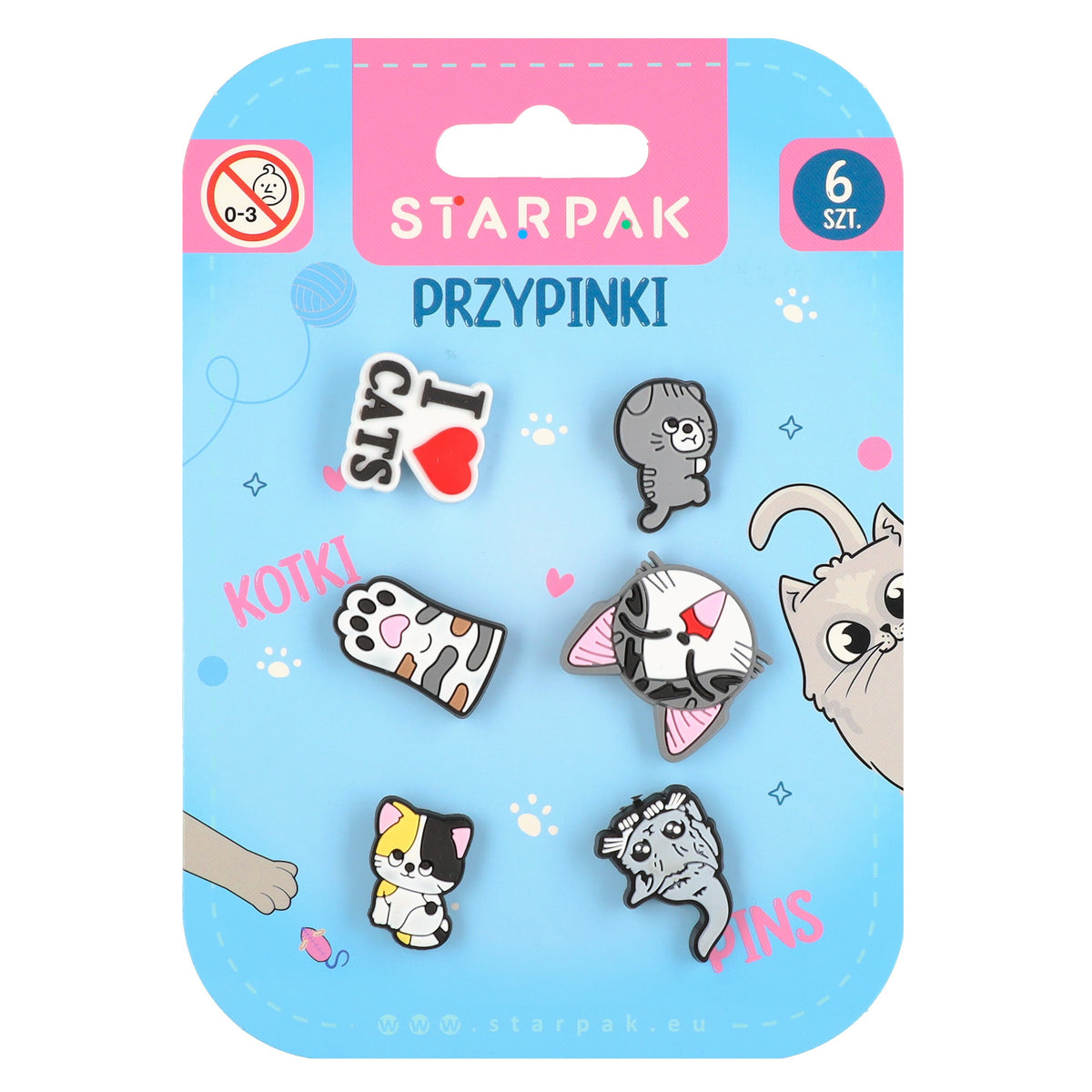 Przypinka gumowa pins op. 6 szt. Kotki