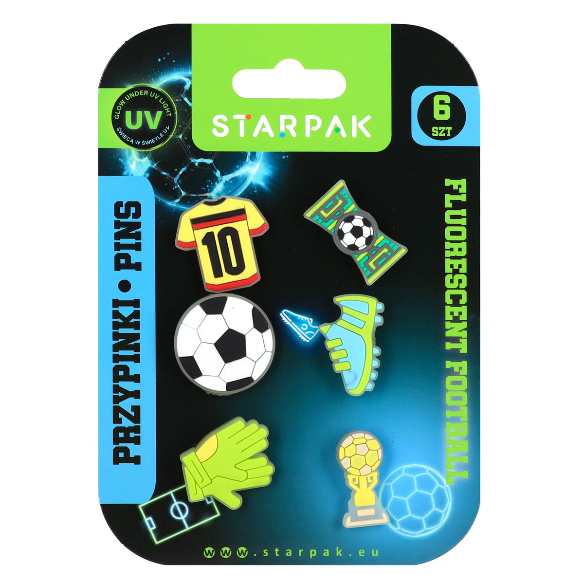 Przypinka gumowa pins op.6szt Football fluo