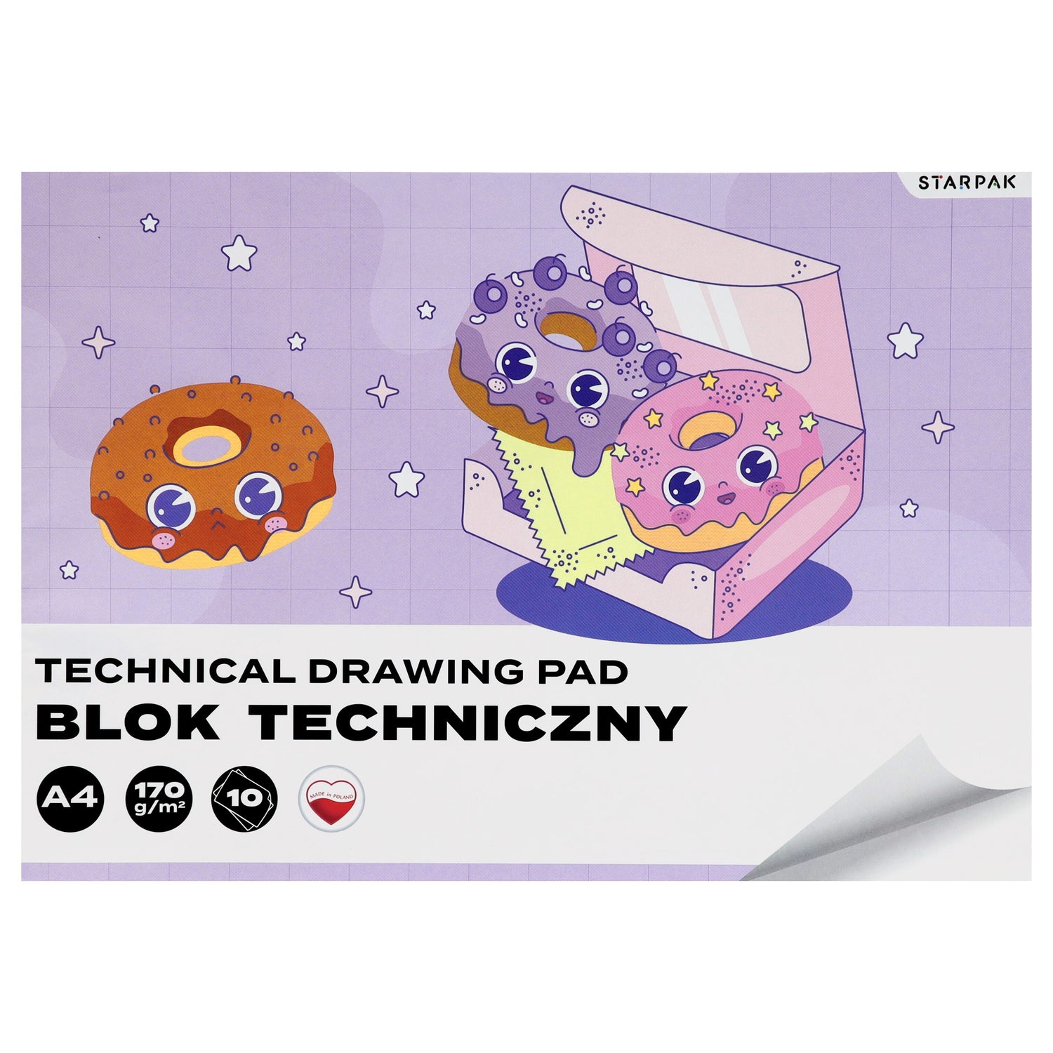 Blok techniczny A4/10K biały Kawaii 4 wzory A 10