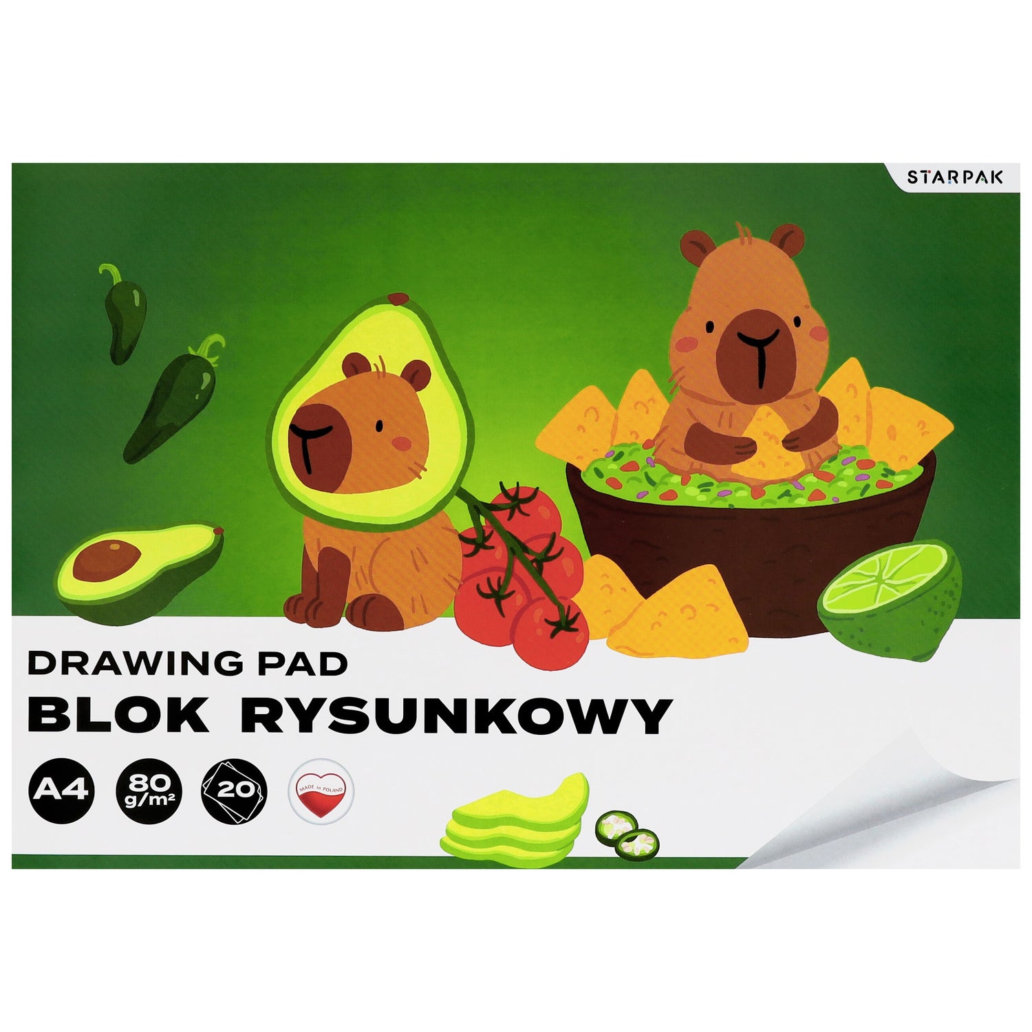 Blok rysunkowy A4/20K biały Kapibara 4 wzory A 10