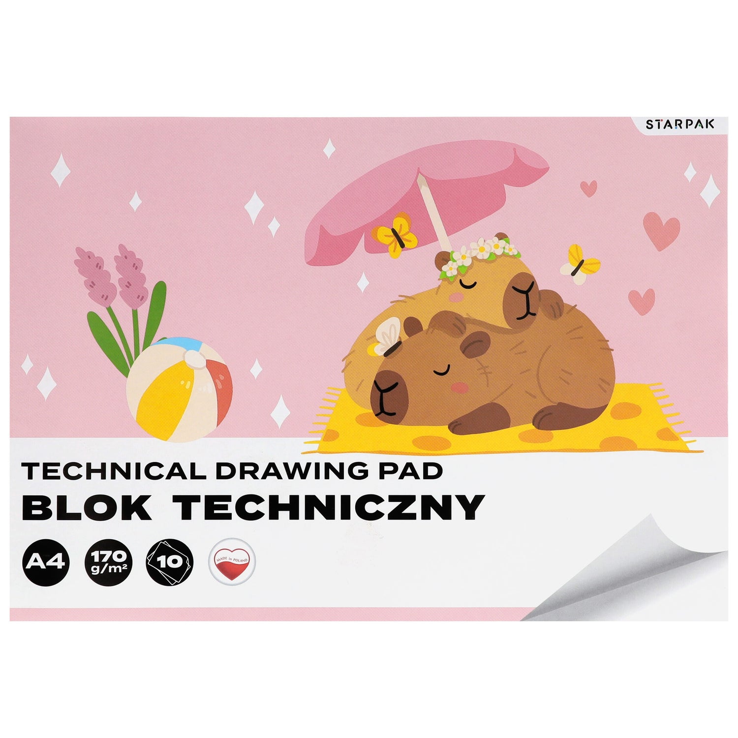 Blok techniczny A4/10 k biały 4 wzory Kapibara A 10