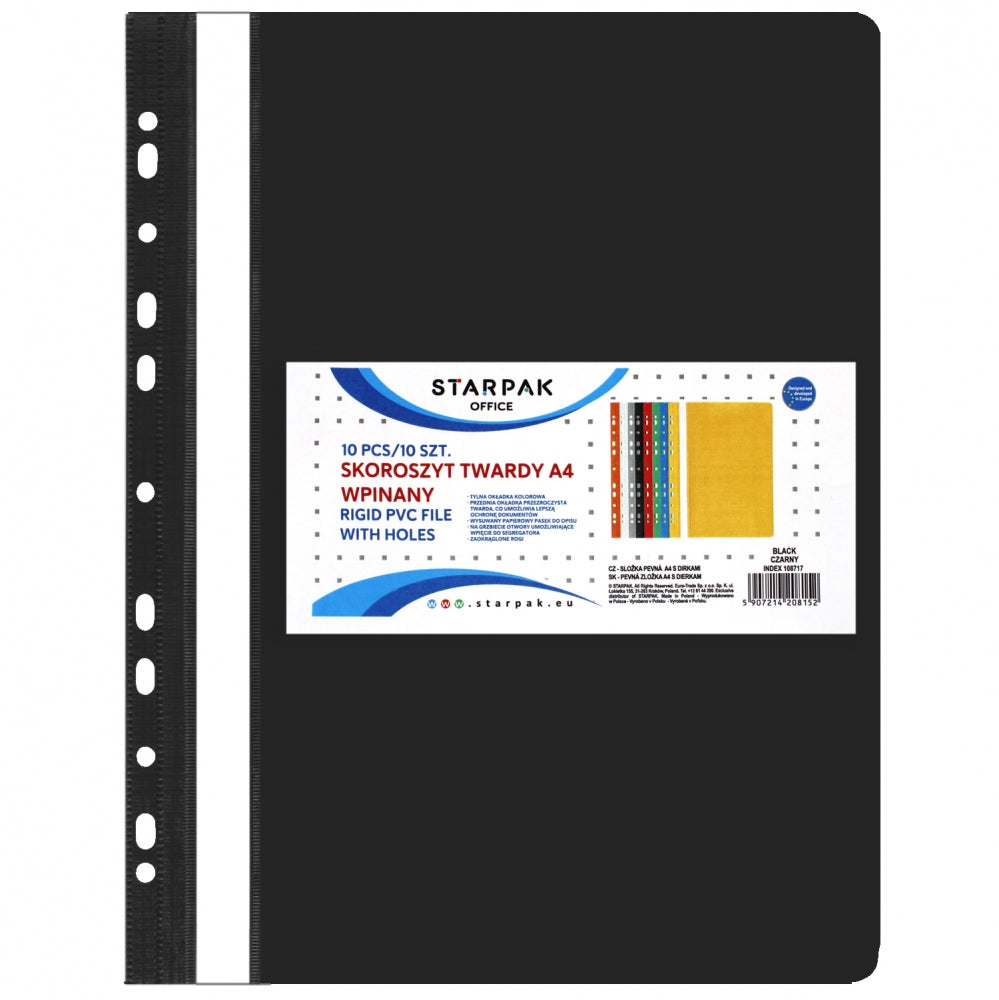 Skoroszyt PVC twardy wpinany na dokumenty A4 czarny A 10