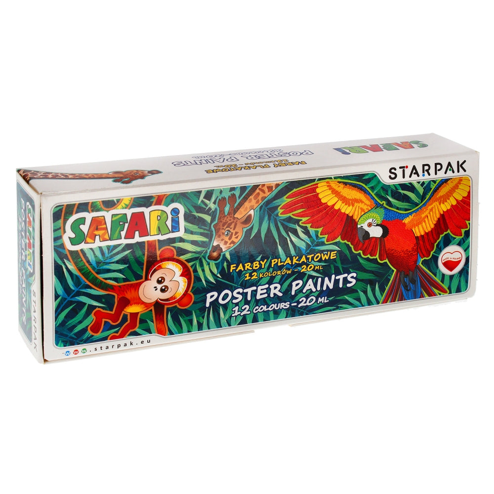Farby plakatowe 12 kolorów 20ml Safari