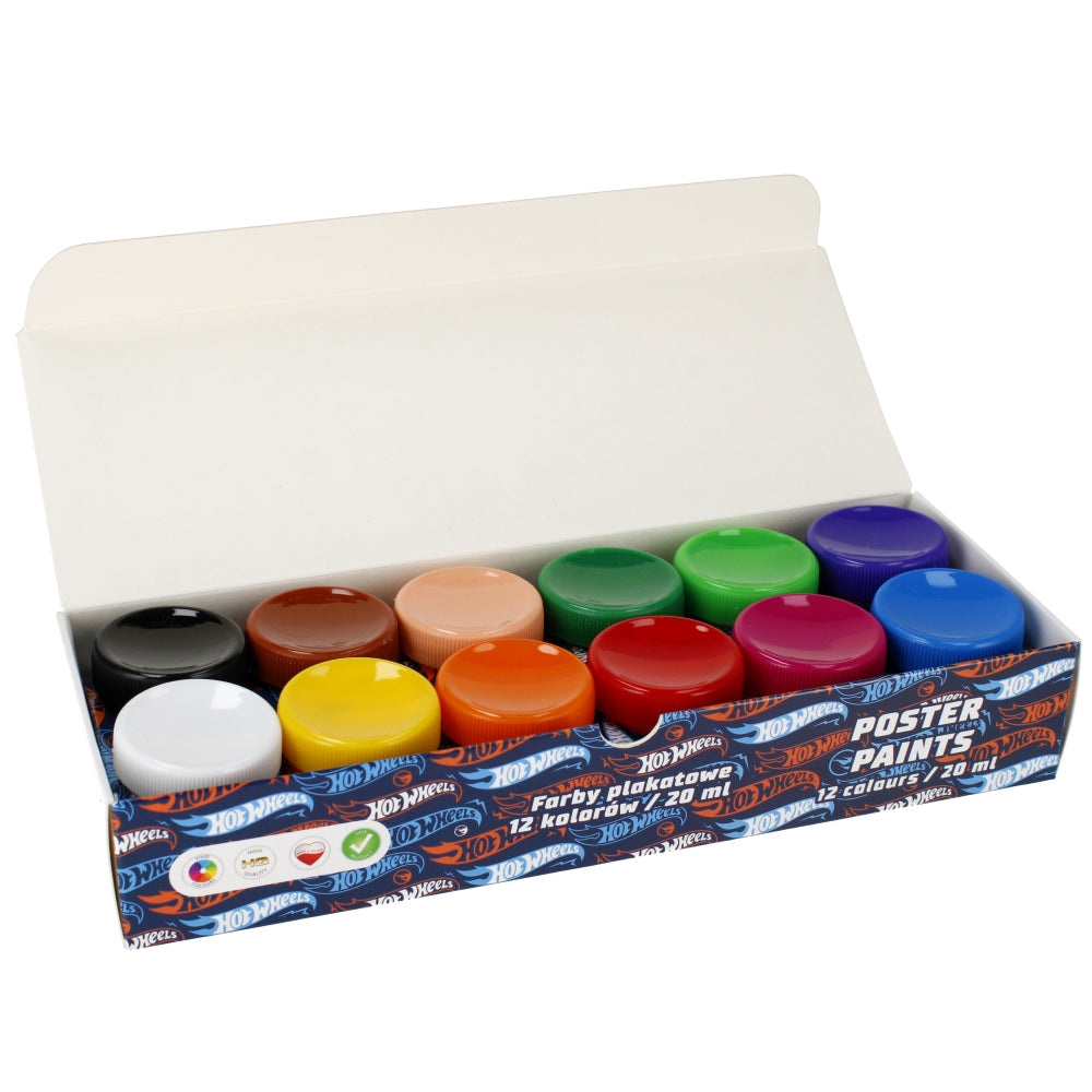 Farby plakatowe 12 kolorów 20ml Hot Wheels