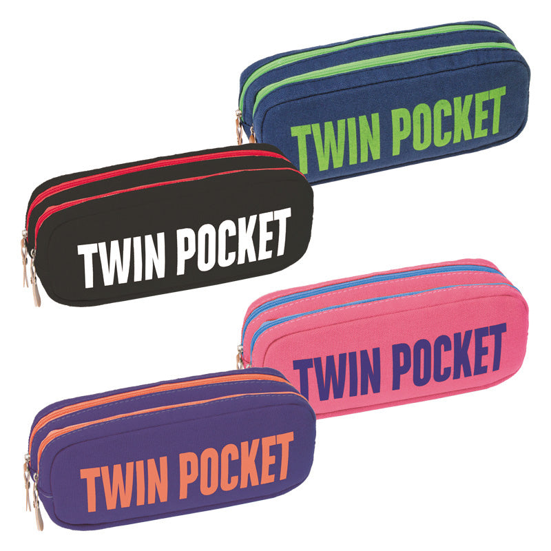 Twin pocket oval pencil case mix