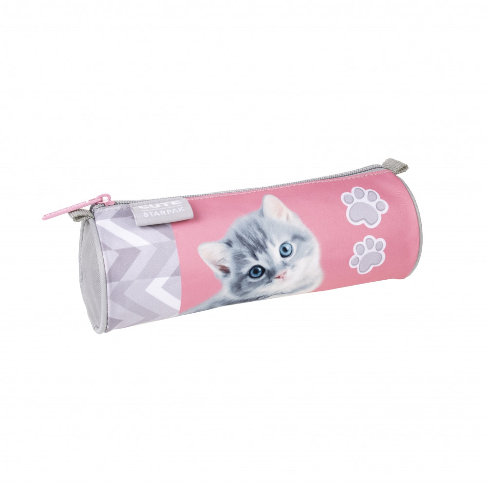 Pencil case tube 1 zipper Kitty pink