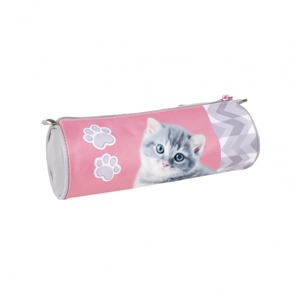 Pencil case tube 1 zipper Kitty pink