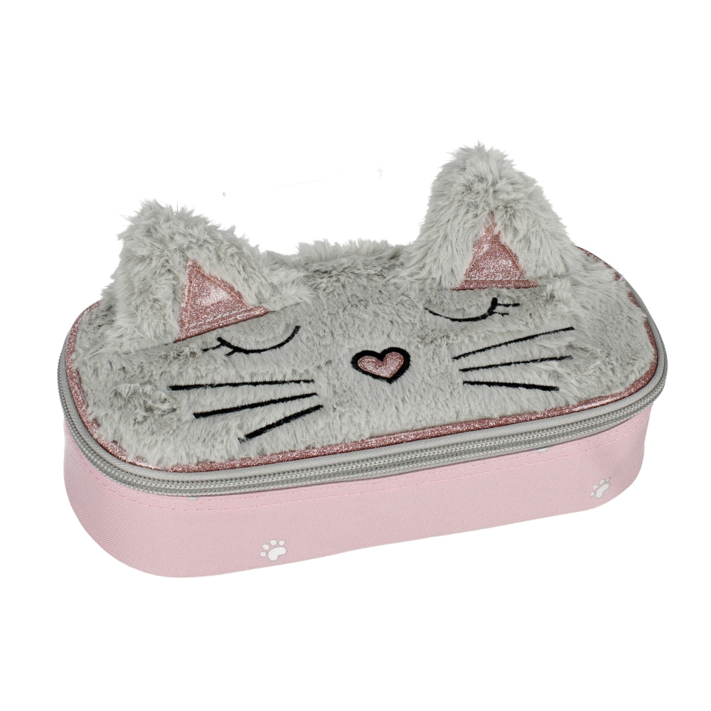Oval pencil case 1zip Kitten fur