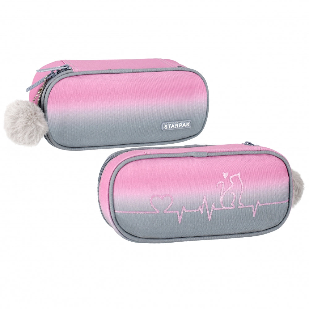 Oval Pencil Case 1-Zip Cat Ombre