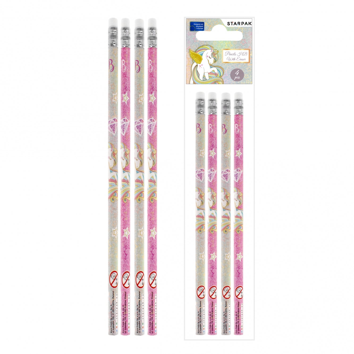 Ołówek z gumką HB Unicorn 4 szt