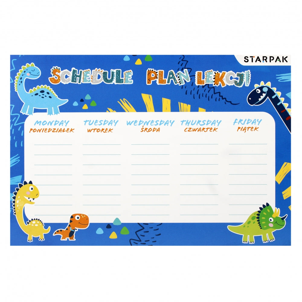 Plan lekcji A5 z tabliczką mnożenia Dino A 25