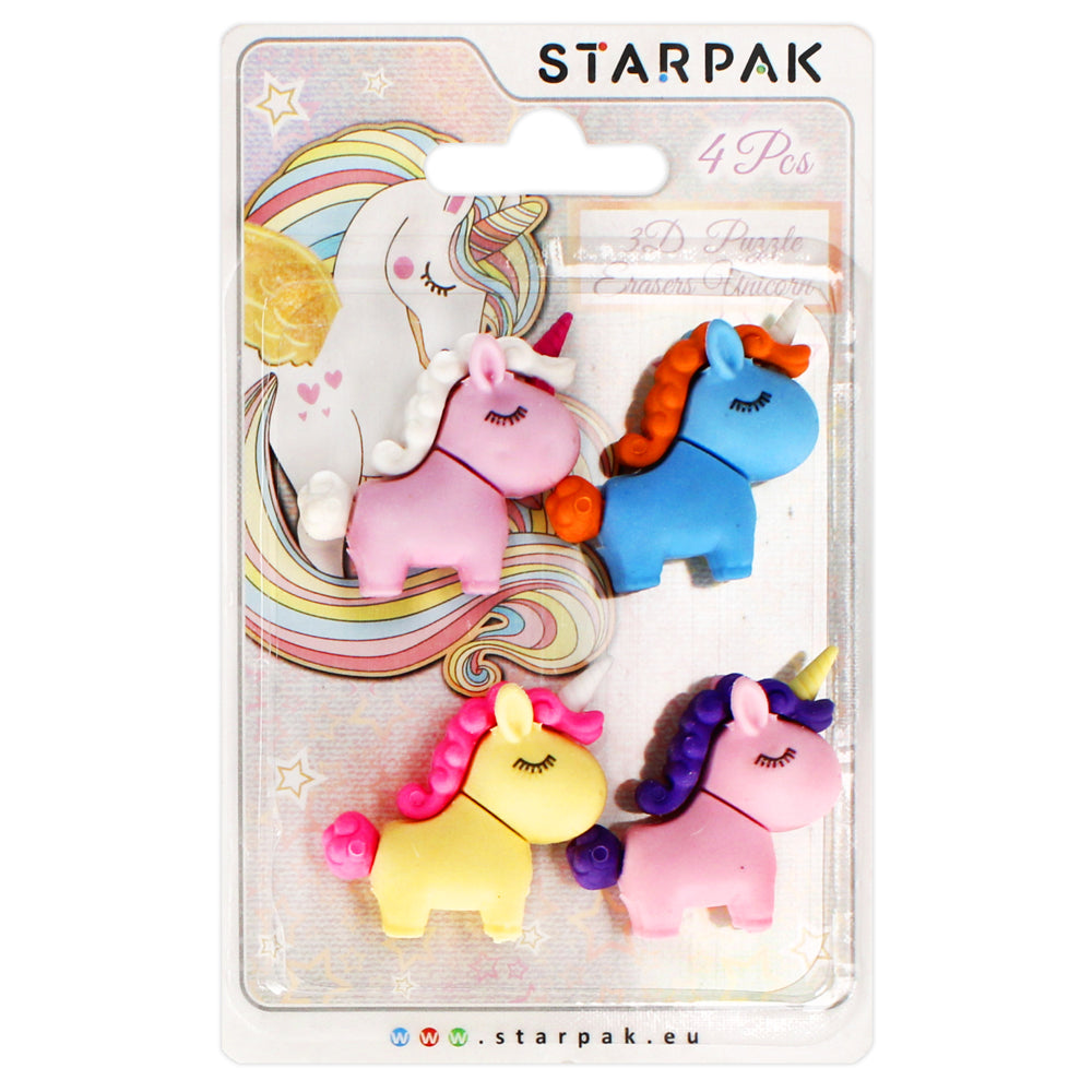 Gumka do mazania 3D puzzle Unicorn 4szt