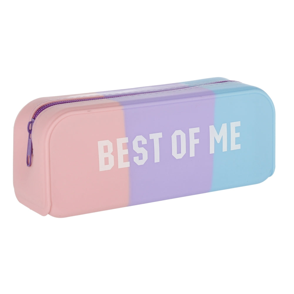 Pencil case silicone 1-zip tricolour pink