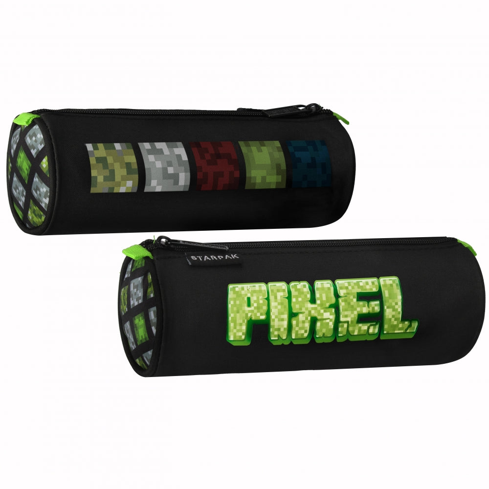 Pencil case tube 1zip Pixel green