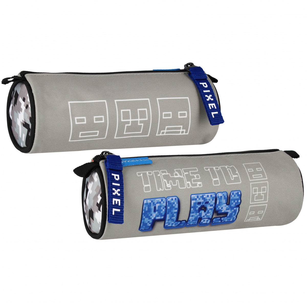 Pencil case tube 1-zip Pixel grey