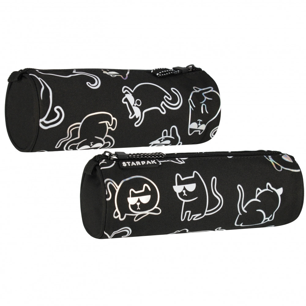 Pencil case tube 1 zipper Cats holo