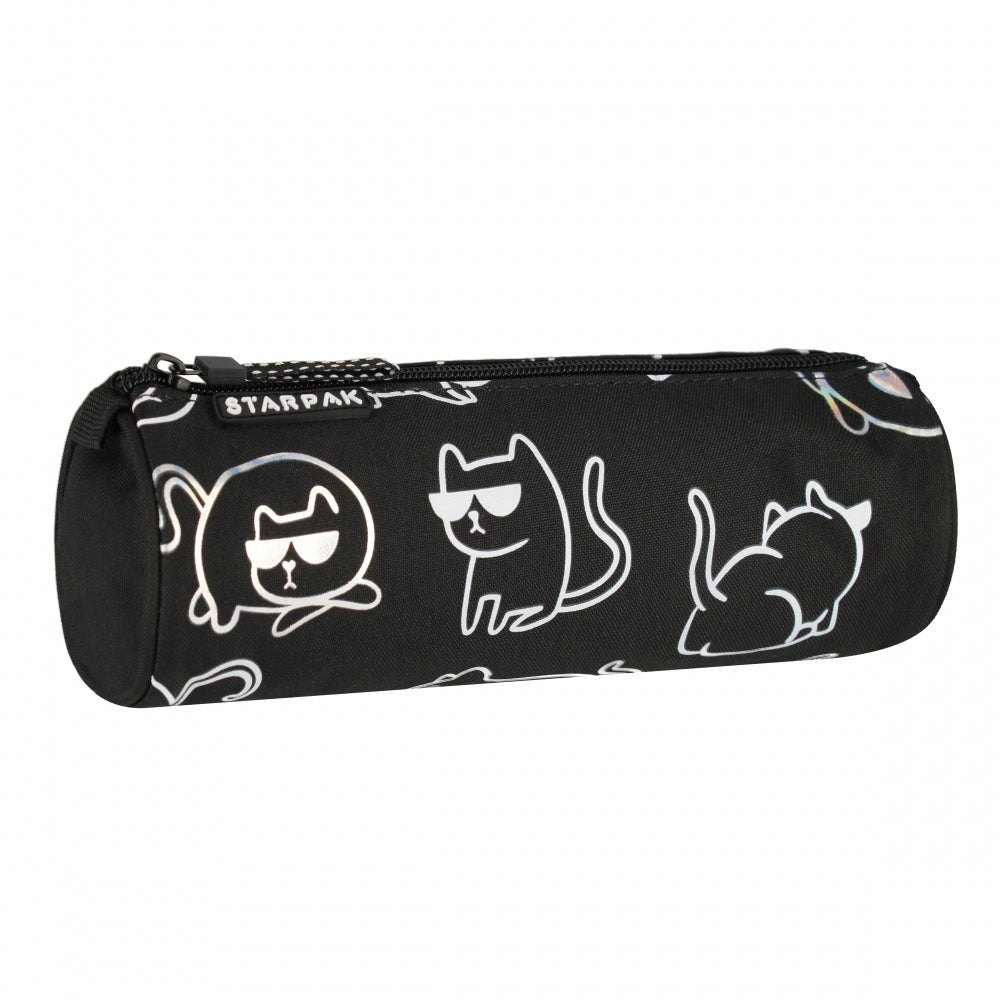 Pencil case tube 1 zipper Cats holo