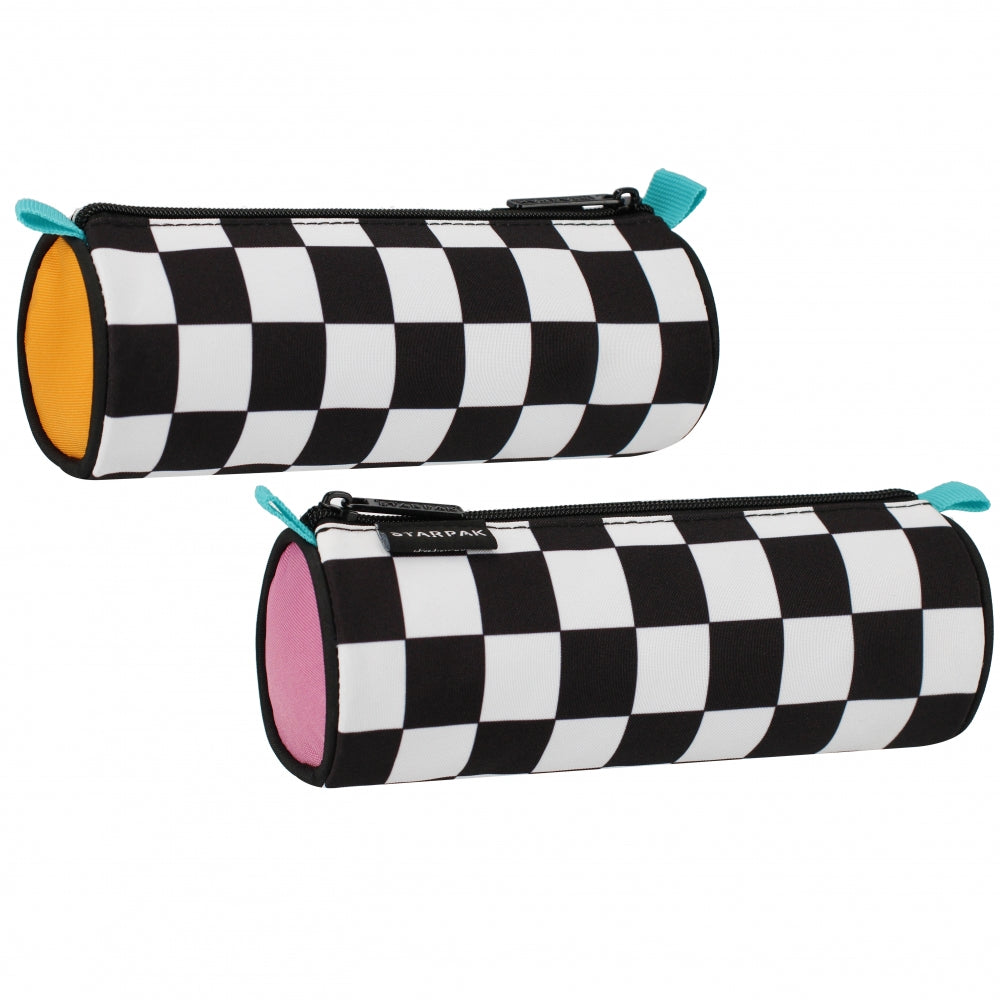 Pencil case tube 1-zip Chessboard white