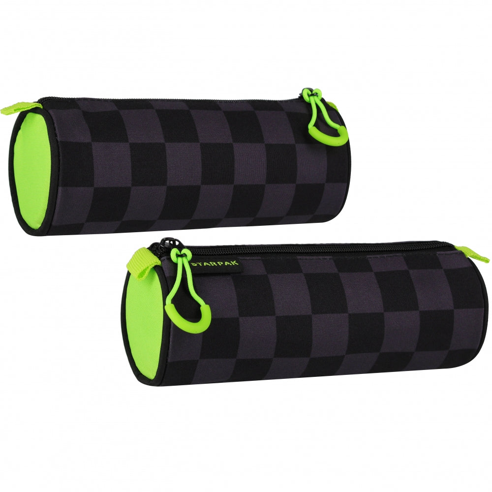 Pencil case tube 1 zip Black Checkered