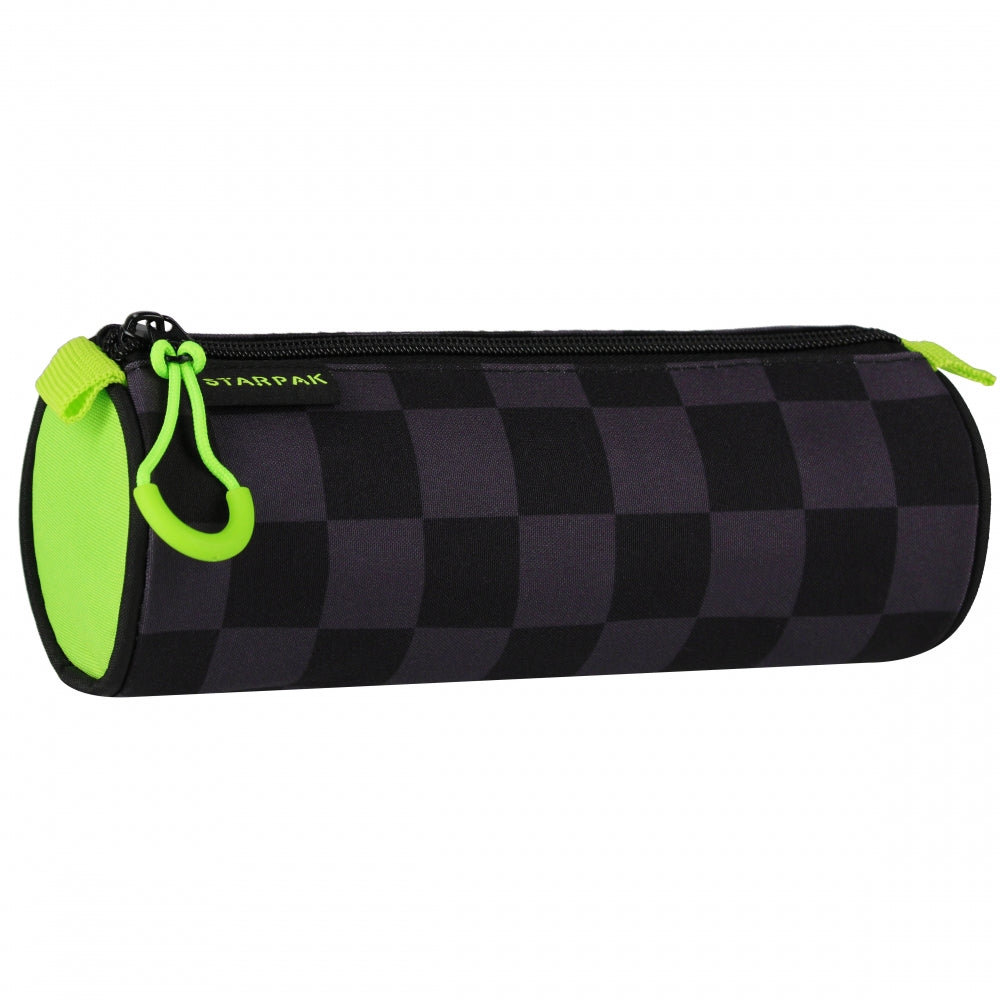 Pencil case tube 1 zip Black Checkered