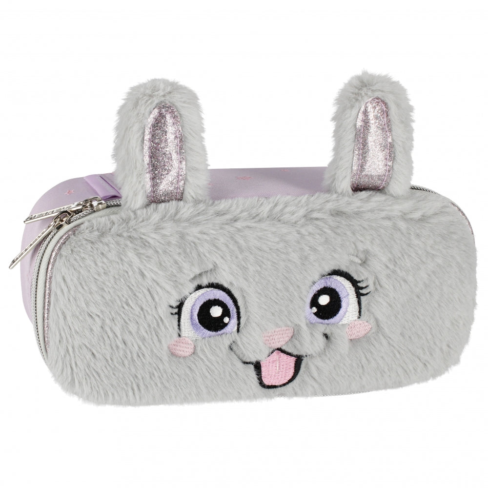 Pencil case, oval, 1 zip, Rabbit, lilac