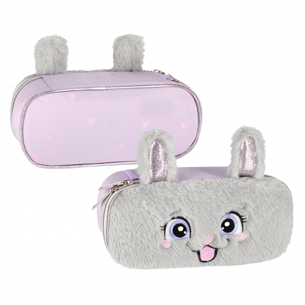 Pencil case, oval, 1 zip, Rabbit, lilac