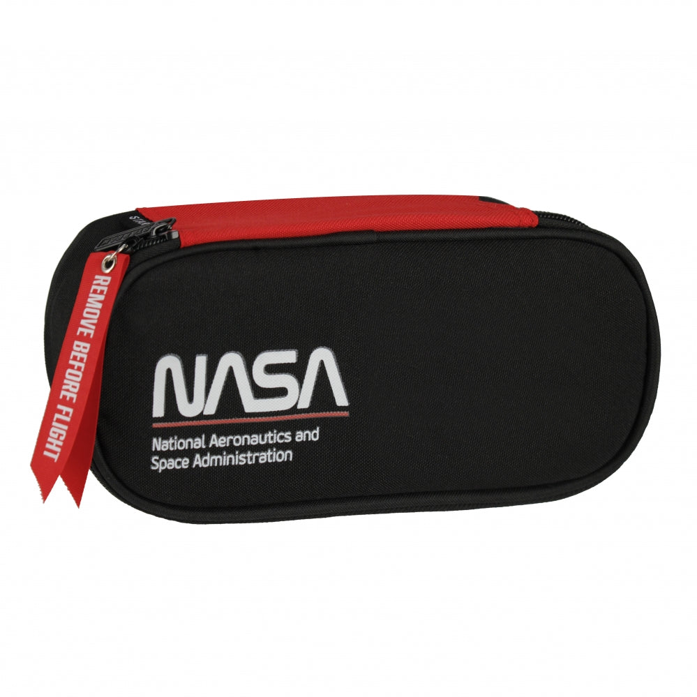 NASA black oval pencil case with 1 zipper