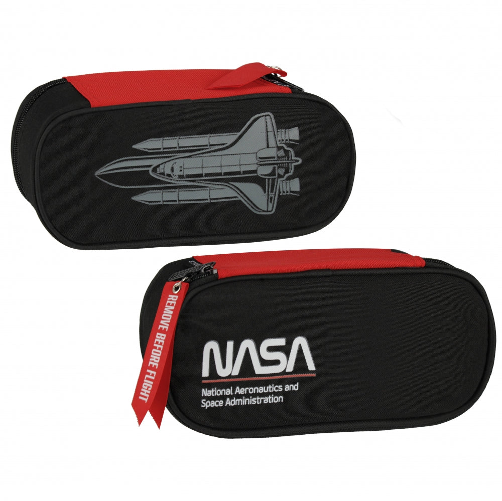 NASA black oval pencil case with 1 zipper