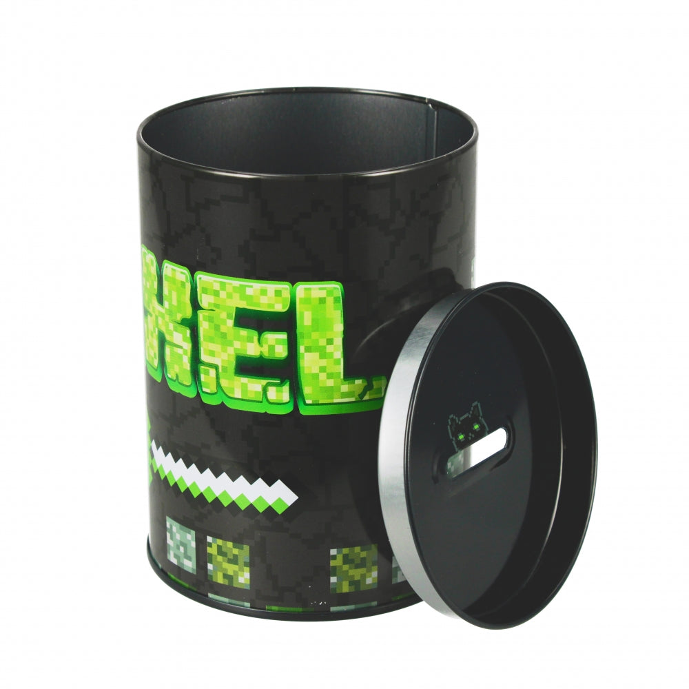 Pixel round metal piggy bank