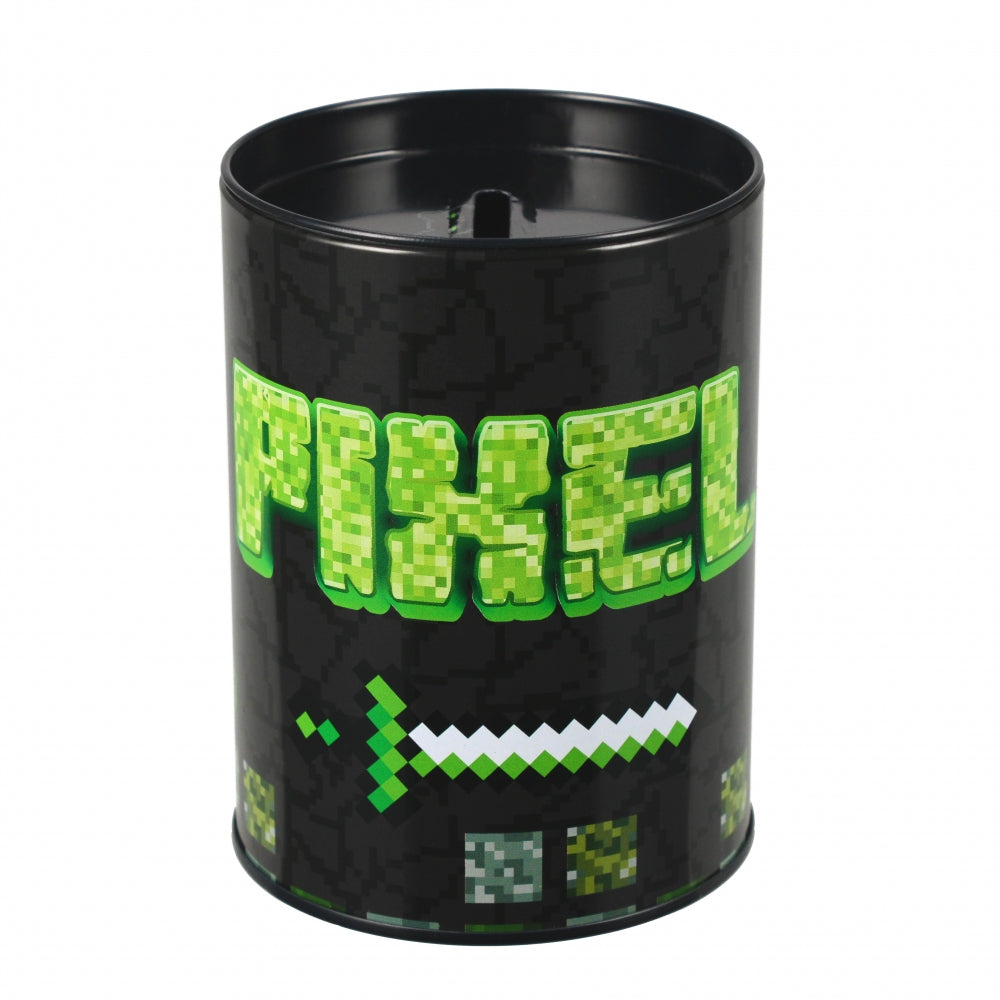 Pixel round metal piggy bank