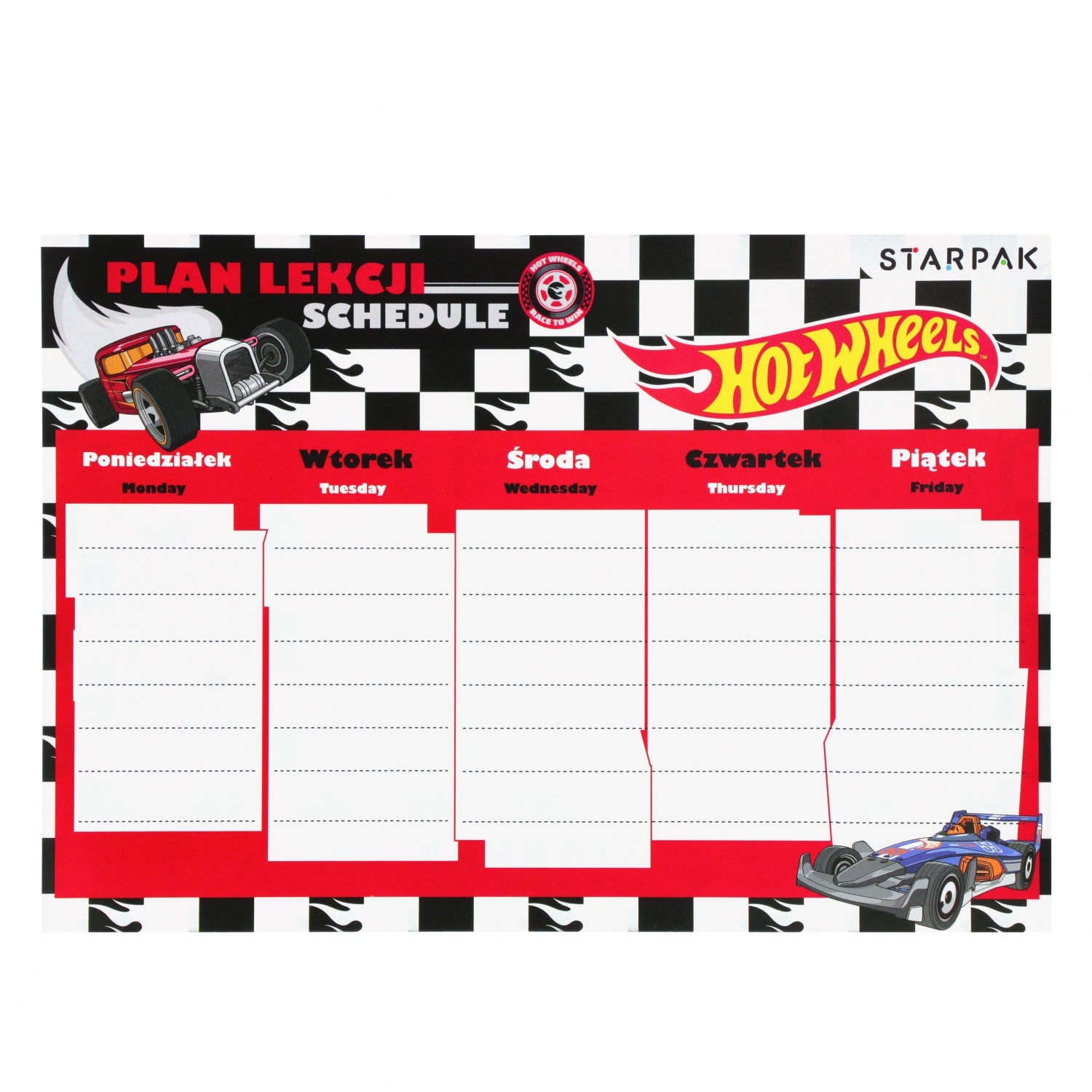 Plan lekcji A5 z tabliczką mnożenia Hot Wheels2 A 25