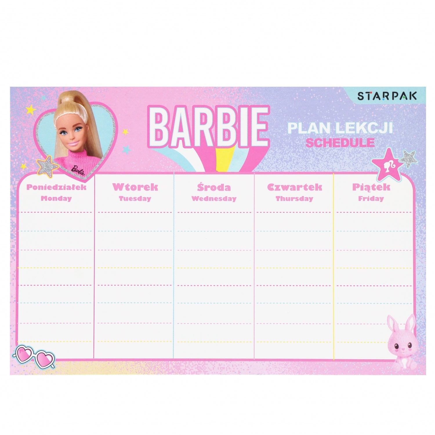 Plan lekcji A5 z tabliczką mnożenia Barbie2 A 25