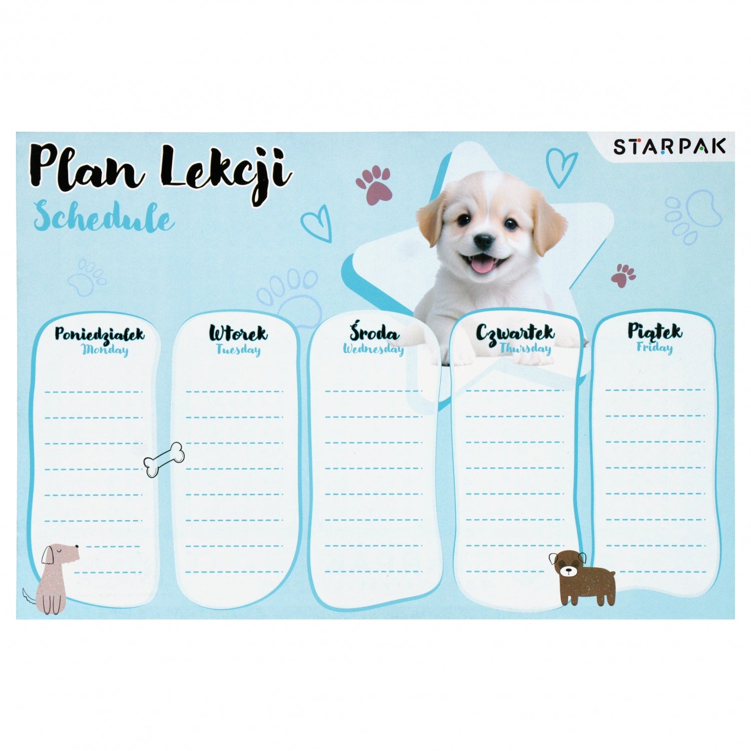 Plan lekcji A5 z tabliczką mnożenia Cuties Pieski2 A 25