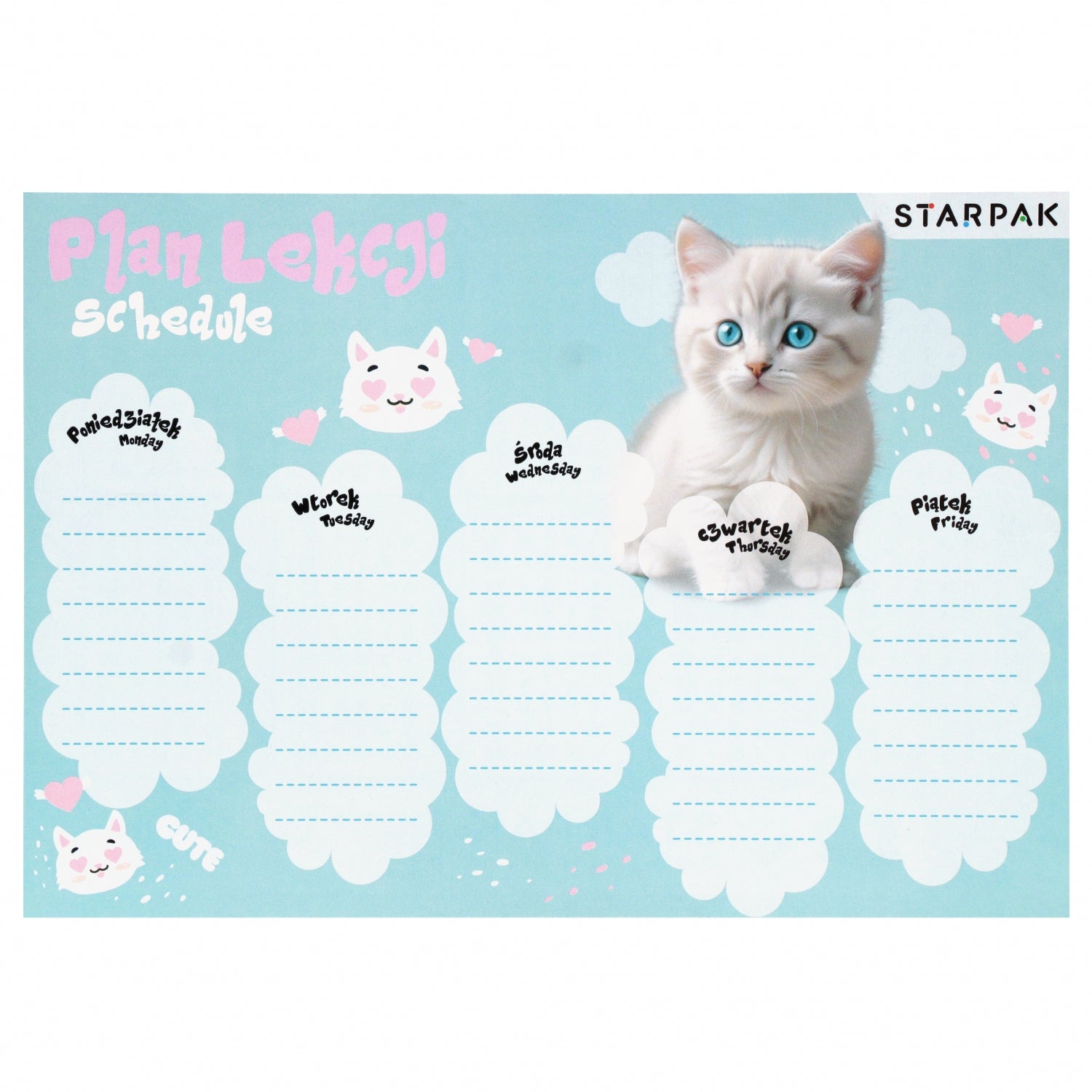 Plan lekcji A5 z tabliczką mnożenia Cuties Kotki2 A 25