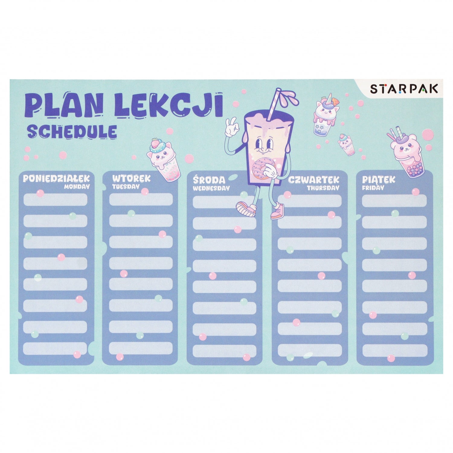 Plan lekcji A5 z tabliczką mnożenia Bubble Tea A 25