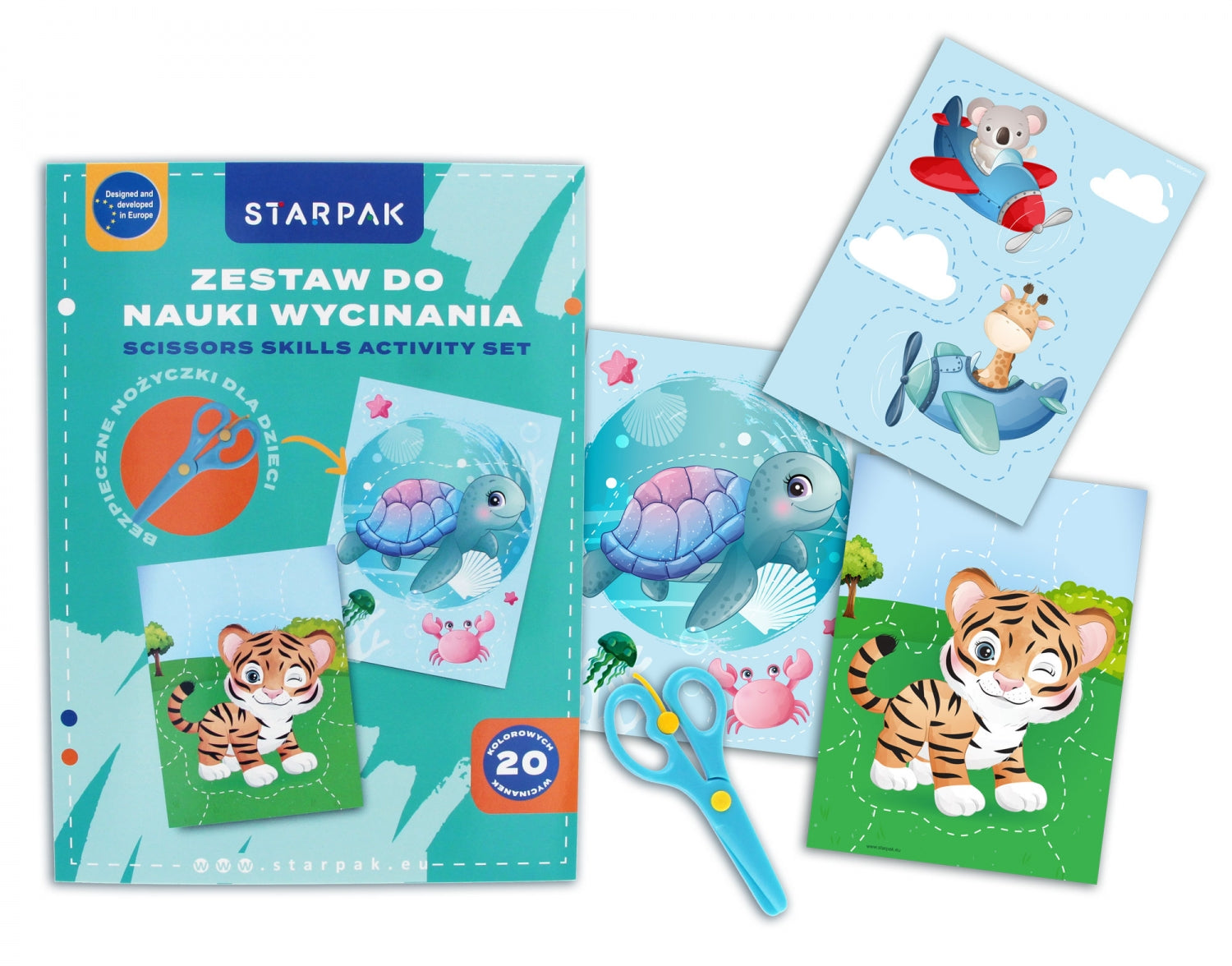 Zestaw kreatywny do nauki wycinania A4 z nożyczkami Animals