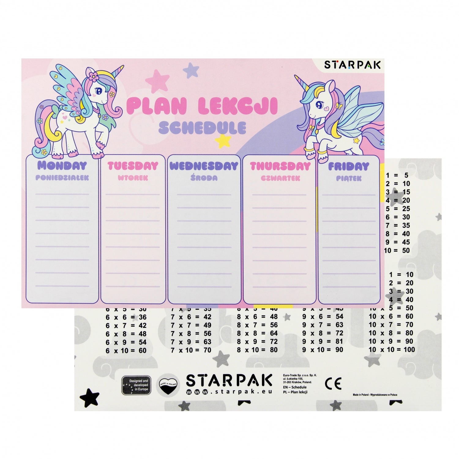 Plan lekcji A5 z naklejkami na zeszyt Unicorn