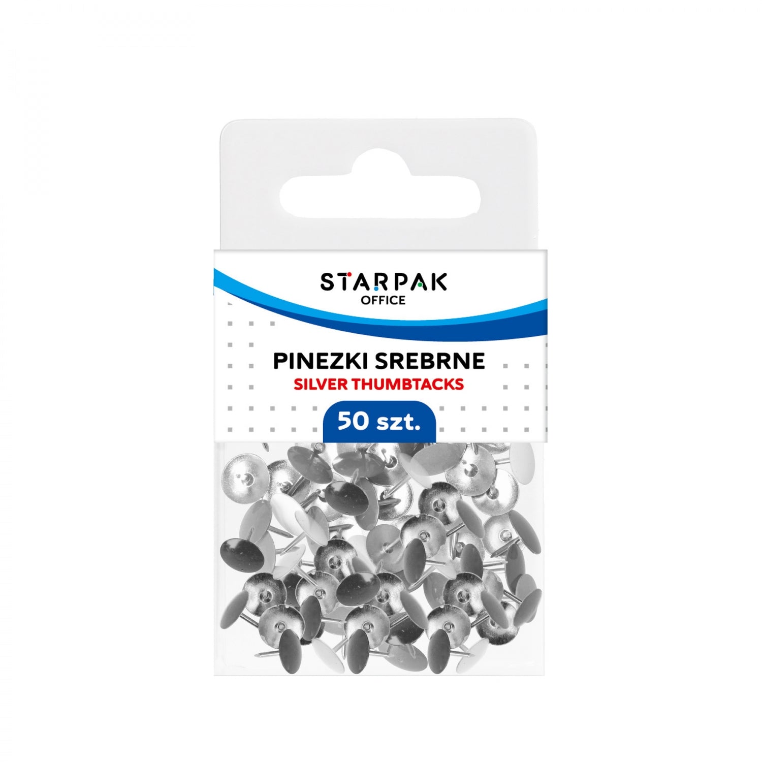 Pinezki metalowe srebrne 50szt. etui